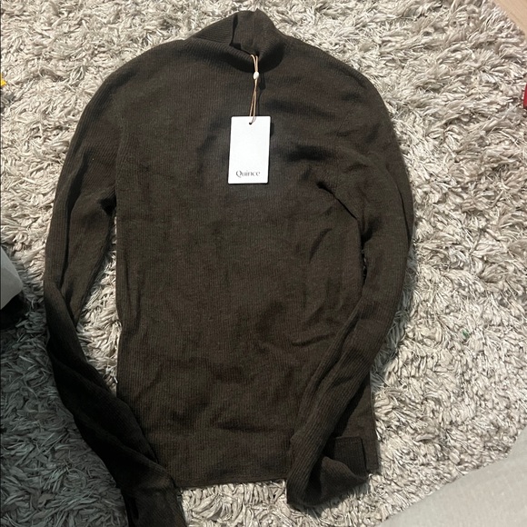 Quince Featherweight Cashmere Ribbed Mockneck Sweater - Brown - Picture 6 of 7